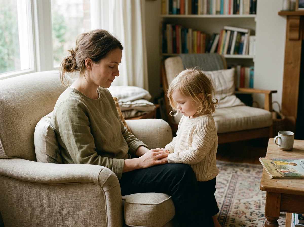 A mother sharing a quiet moment with her young child